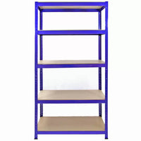 Set 3 Scaffali 5 Ripiani ad Incastro 90x50x180 cm e Martello Piani in MDF Struttura in Acciaio Blu