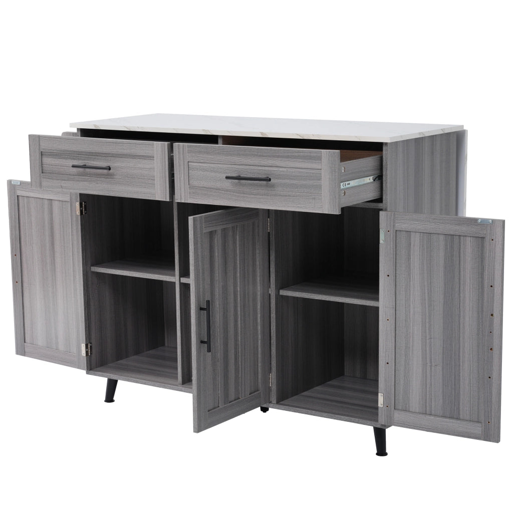 Carrello da Cucina con 2 Cassetti; 3 Vani; Piano Ribaltabile; Portaasciugamani e 5 Ruote; in MDF; 129x46x91;5 cm; Grigio e Bianco