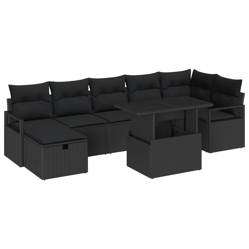 Set di Divani da Giardino 8 Pezzi con Cuscini Nero Polyrattan