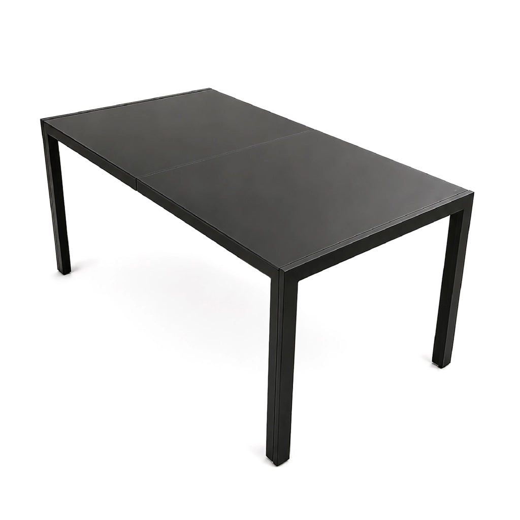 Tavolo da Pranzo per Interno ed Esterno 180x90 cm, Piano in Vetro Temperato Nero 5 mm e Struttura in Acciaio, Tavolo Moderno per 8 Persone, Ideale per Giardino, Terrazza, Cucina e Sala da Pranzo