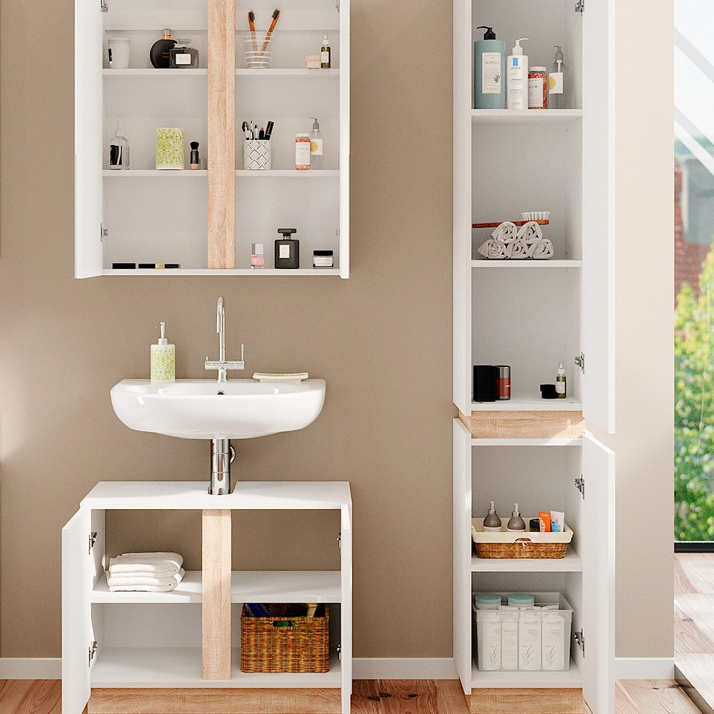 Vicco Set di mobili da bagno Bianco 3 parti, con colonna