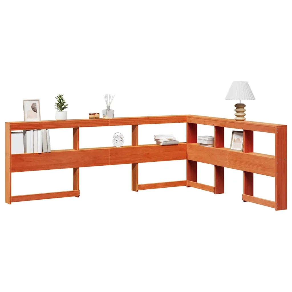 Testiera libreria a L-Testata contenitore Marrone Cera 140cm Legno Massello di Pino