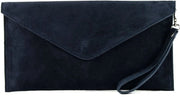 Borsa da sera in pelle di suède, tasca laterale, colore: blu scuro