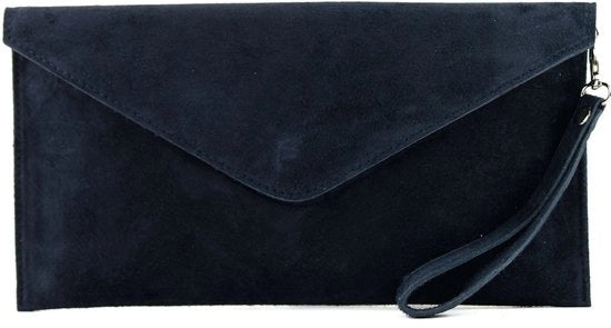 Borsa da sera in pelle di suède, tasca laterale, colore: blu scuro