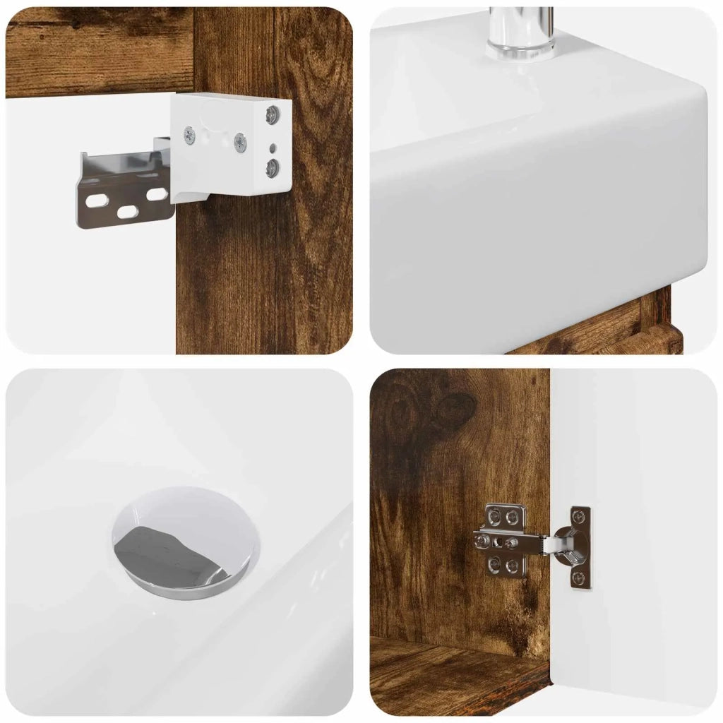 Mobile bagno con rubinetto Rovere Fumo 45,5 x 22,5 x 84 cm