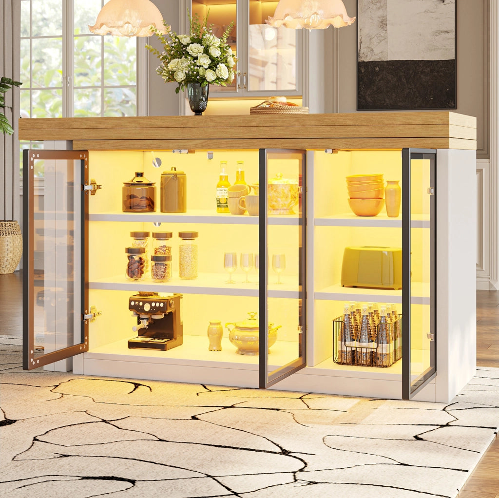 Tavolo allungabile con credenza laterale e luci multicolore, bianco
