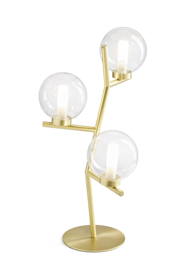 CAMELY LAMPADA DA TAVOLO 3 LUCI ORO SPAZZOLATO ATTACCO G9 D.12CM IN VETRO TRASPARENTE