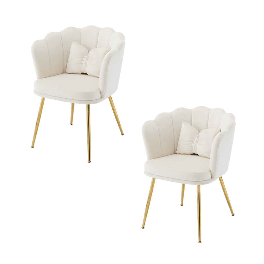 Sedia da salotto in velluto con schienale a petalo; cuscino e gambe dorate - beige