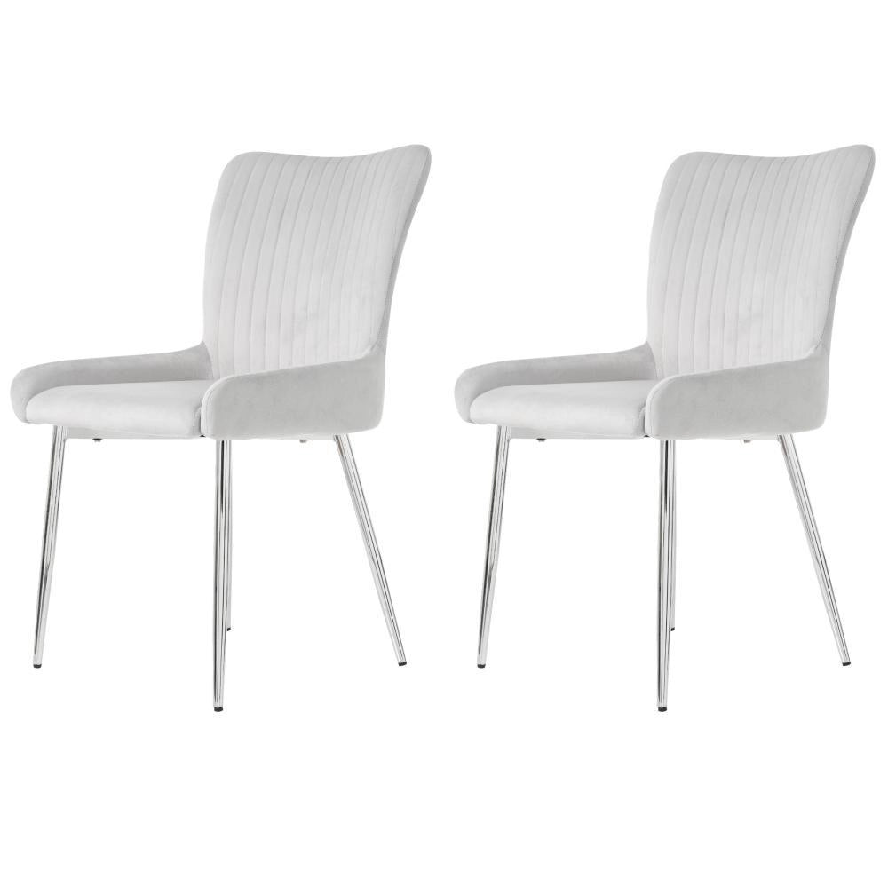 Chaise da pranzo in velluto - Xylo - 2 pezzi, supporto lombare, gambe in metallo argento