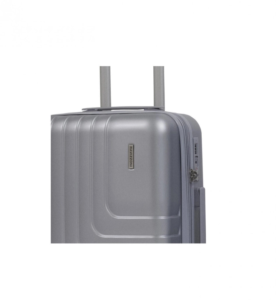 Trolley valigia in ABS rigido espandibile, 4 doppie ruote silver 40x20x55cm Natan