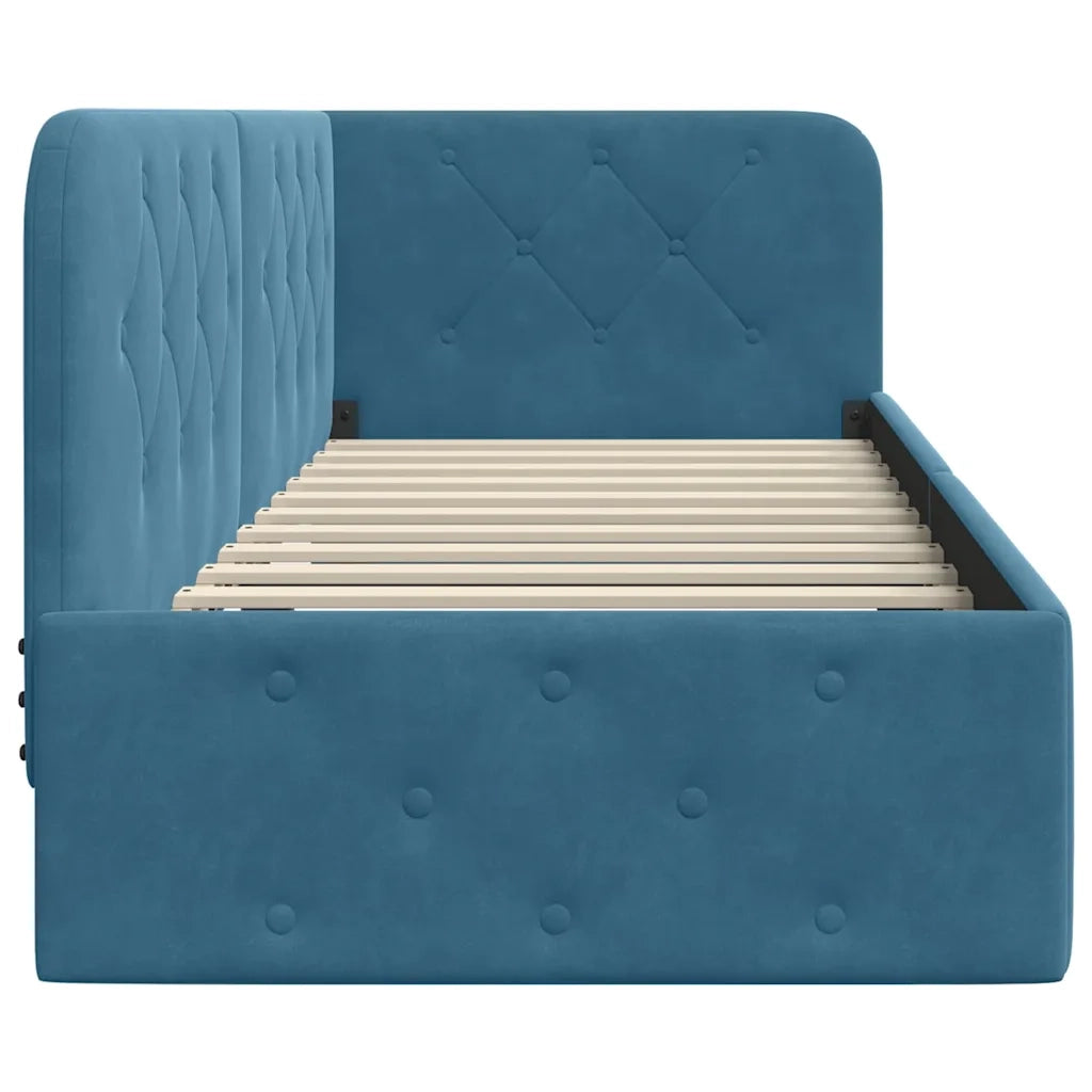 Cornice del letto ad angolo Blu 80 x 200 cm Velluto