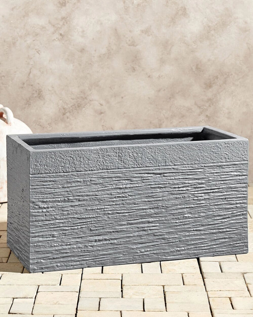 Vaso per piante in fibra di argilla grigia 60 x 29 x 30 cm Fioriera rettangolare per interni ed esterni