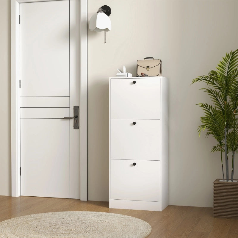Scarpiera a ribalta con 3 ante e ripiani regolabili, stile moderno salvaspazio per ingresso, 47 × 28 × 115 cm, bianco