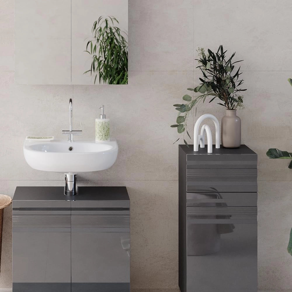 Mobiletto bagno Fredd, Antracite lucido, 36.4 x 79 cm, a parete con due ripiani interni regolabili