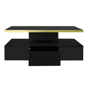 Tavolino da salotto con 1 Cassetto e 2 Ripiani con LED; Finitura Lucida; per Soggiorno; in Truciolato; 100 × 50 × 39 cm; Nero