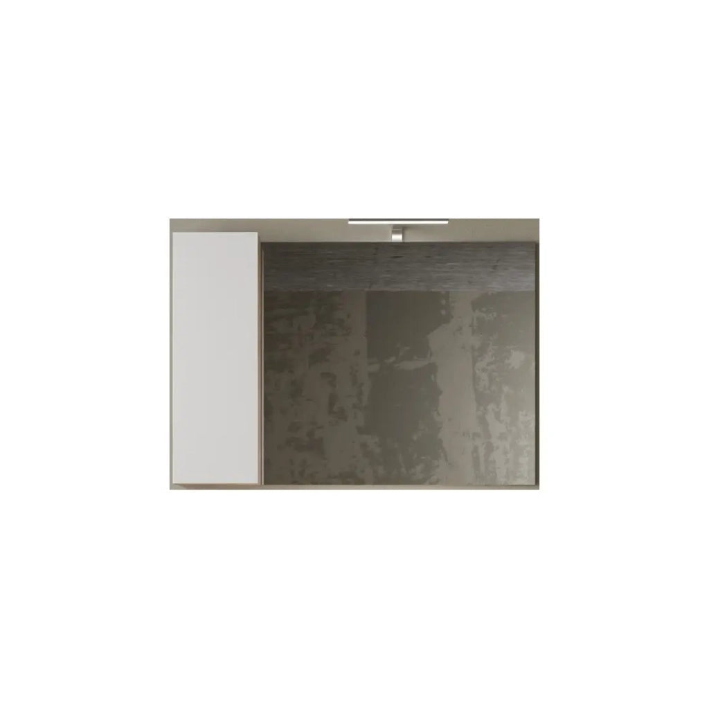 Specchio design con vano portaoggetti, 110x75 cm, collezione BURA, colori bianco lucido e rovere chiaro