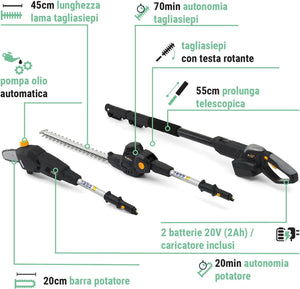 UTENSILE MULTIFUNZIONE ALPINA 20V AMT 20 LI KIT POTATORE TELESCOPICO TAGLIASIEPI-MOTOSEGA