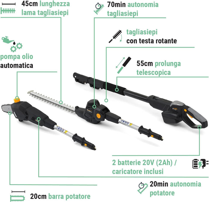 UTENSILE MULTIFUNZIONE ALPINA 20V AMT 20 LI KIT POTATORE TELESCOPICO TAGLIASIEPI-MOTOSEGA