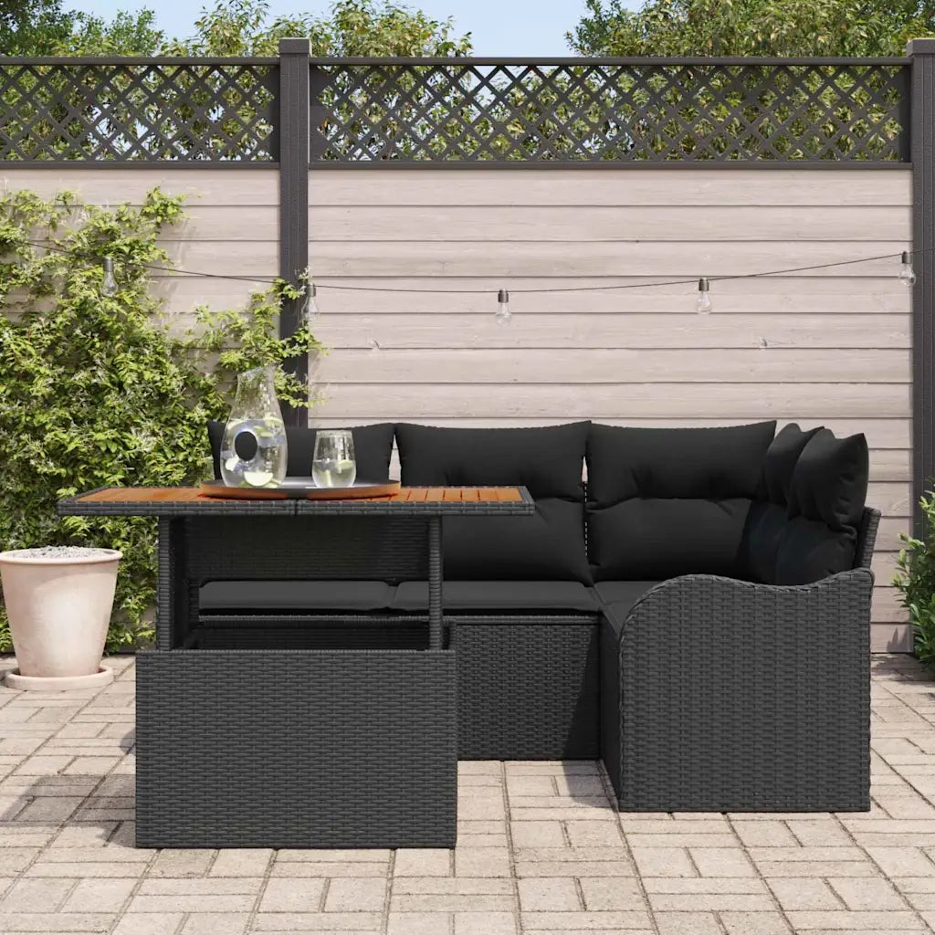 Set Divano da Giardino con archiviazione 5 pcs Nero Poly Rattan