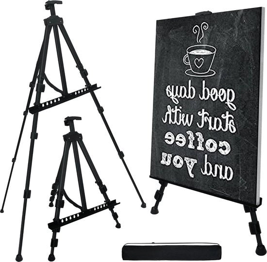Easel per pittore Regolabile 66 pollici - Easel per studio 22-66 pollici - Regolabile in altezza - Stendardo per pittori con tasca portatile e pezzi di ricambio di riserva - 1 CONFEZIONE nero