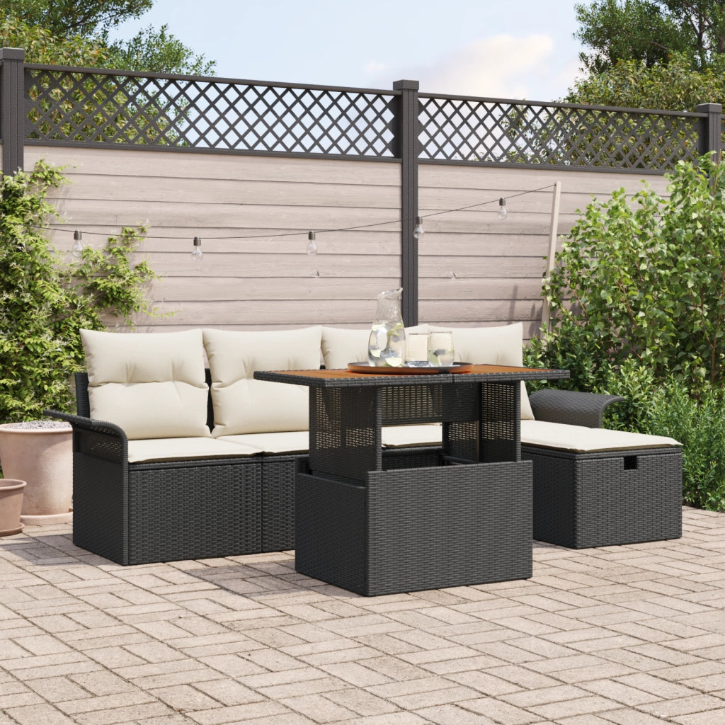 Set Divano da Giardino 6 Pezzi con Cuscini Rattan Nero