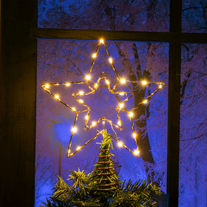 Puntale Natalizio a Batteria Forma Stella 30 LED Bianco Caldo Albero di Natale