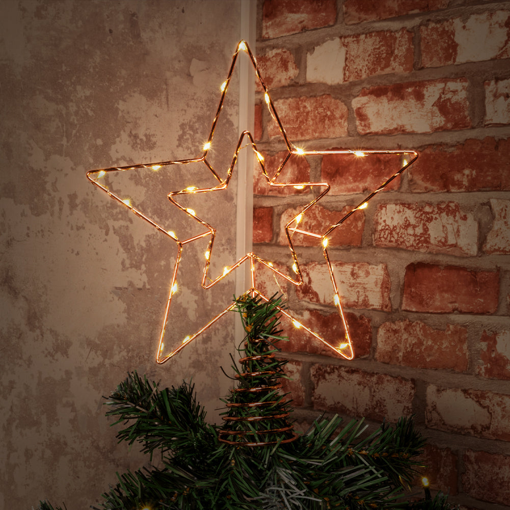 Puntale Natalizio a Batteria Forma Stella 30 LED Bianco Caldo Albero di Natale