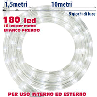 Tubo Luminoso Natalizio 10 Metri LED Bianco Freddo con Controller 8 Funzioni