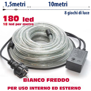 Tubo Luminoso Natalizio 10 Metri LED Bianco Freddo con Controller 8 Funzioni
