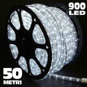 Tubo Luminoso 900 LED - 50 Mt Bianco Freddo Uso Esterno Controller 8 Giochi LUCE