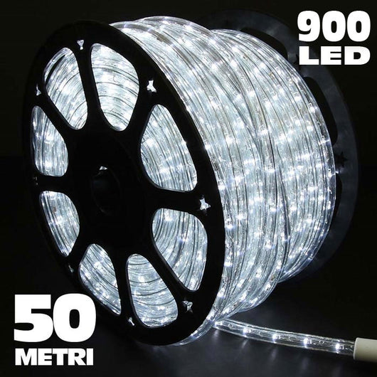 Tubo Luminoso 900 LED - 50 Mt Bianco Freddo Uso Esterno Controller 8 Giochi LUCE