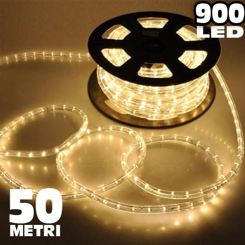 Tubo Luminoso 900 LED -  50 MT Bianco Caldo uso Esterno Controller 8 Giochi luce