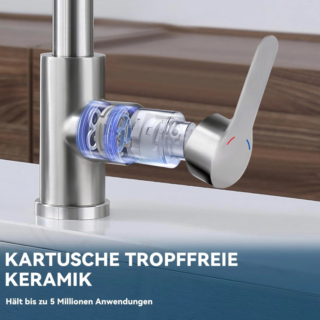 ZMH Miscelatore da Cucina Estraibile con Lancia Girevole 360° in Acciaio Inossidabile