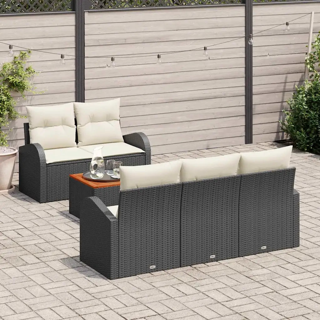 Set Divano da Giardino 6 pcs Nero e Crema polyrattan