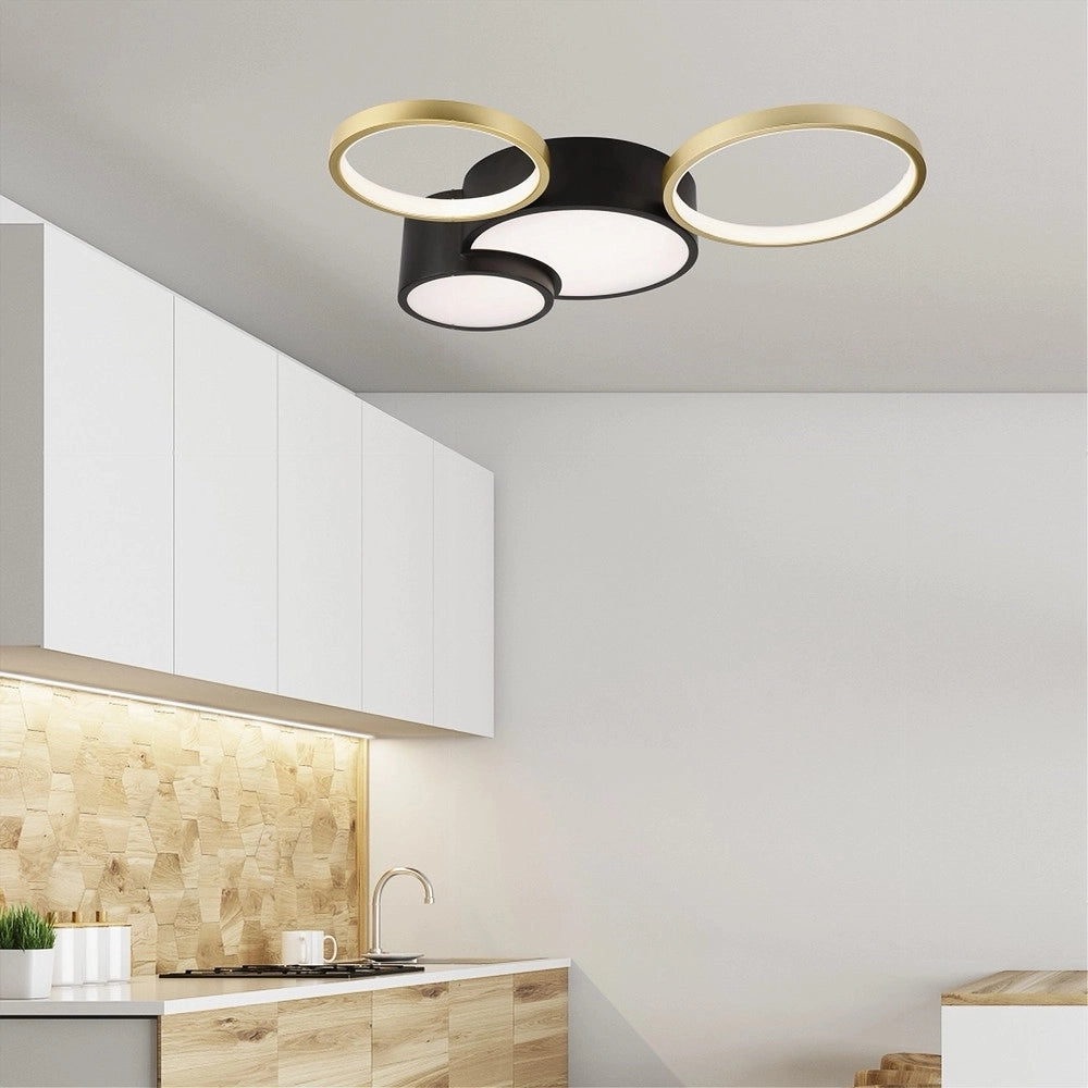 Trade Shop - Plafoniera Led 36w 4 Cerchi Oro Nero Lampada Da Soffitto Moderno Luce 6500k 70968 -
