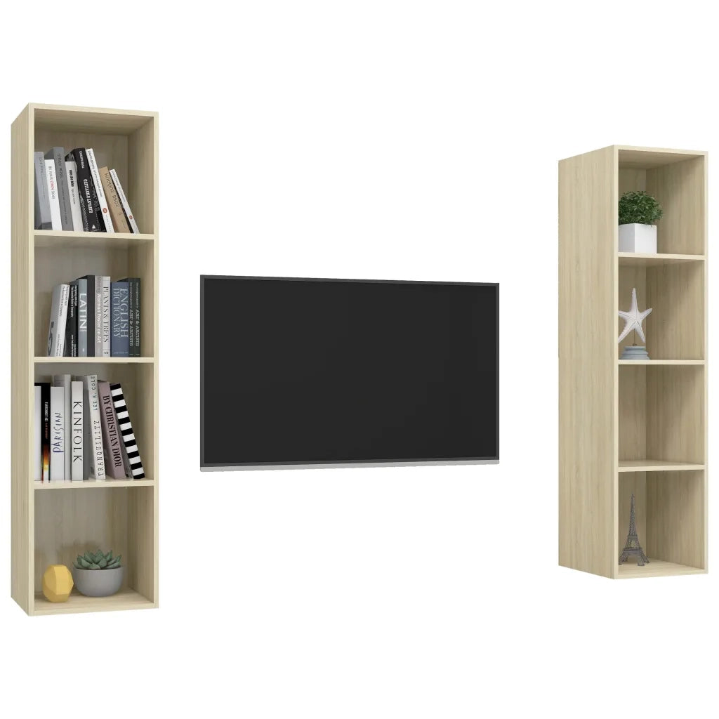 Mobile TV a Parete 2 pz-Set di 2 Mobile TV a Muro Rovere Sonoma in Truciolato 486571