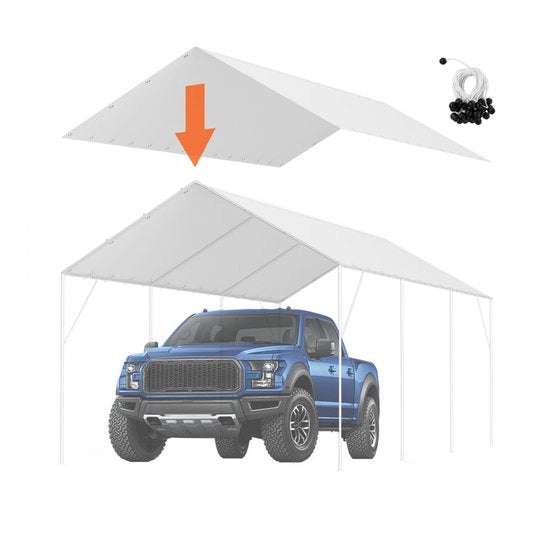 Tenda per Auto o Garage - Copertura 6 x 3 m - Impermeabile e Resistente ai Raggi UV - Con 40 Cavi Elastici - Solo Copertura, Nessun Frame - Bianco