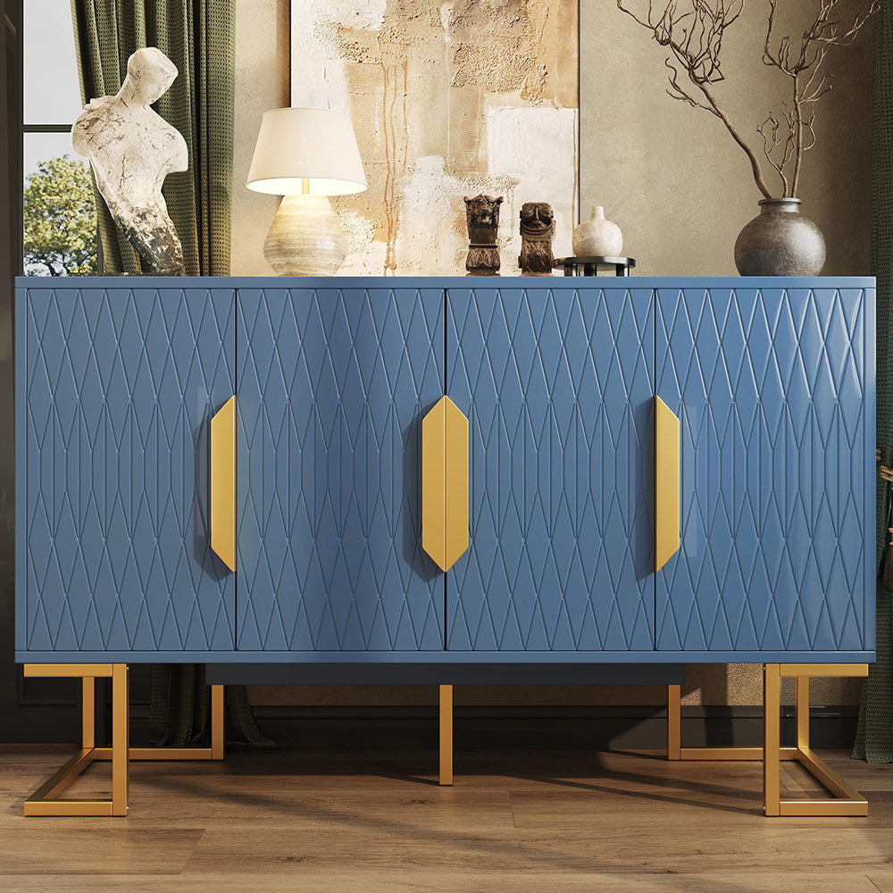 Armadio di servizio moderno blu/nero - Xylo - 140x40x80 cm - 4 porte, 2 ripiani regolabili