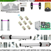 Cancello Elettrico 5 Metri 2 Ante da 2,5 MT Kit Motori Elettromeccanici 230V Sblocco Corsa 300mm Spinta 2 Q.li Staffe 7 Radiocomandi 2 Coppie Fotocellule 2 Paline Selettore 2 Ck Faro Cartello Monitore