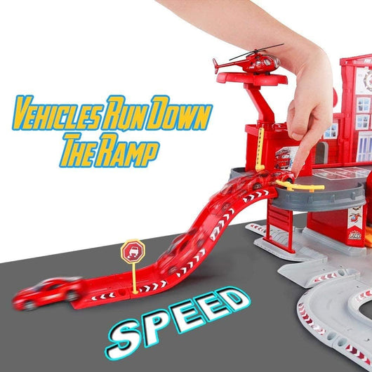 Garage Stazione Vigili del Fuoco Luci Suoni + Veicoli Elicottero Camion Pompieri