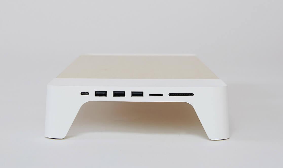 Supporto Monitor da Scrivania 56x20x5,7 cm con Entrata USB e Base di Ricarica Wireless Bianco