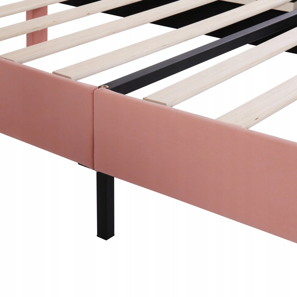 Letto singolo per ragazzi con testiera regolabile - Xylo - 90x200 cm - Velluto rosa