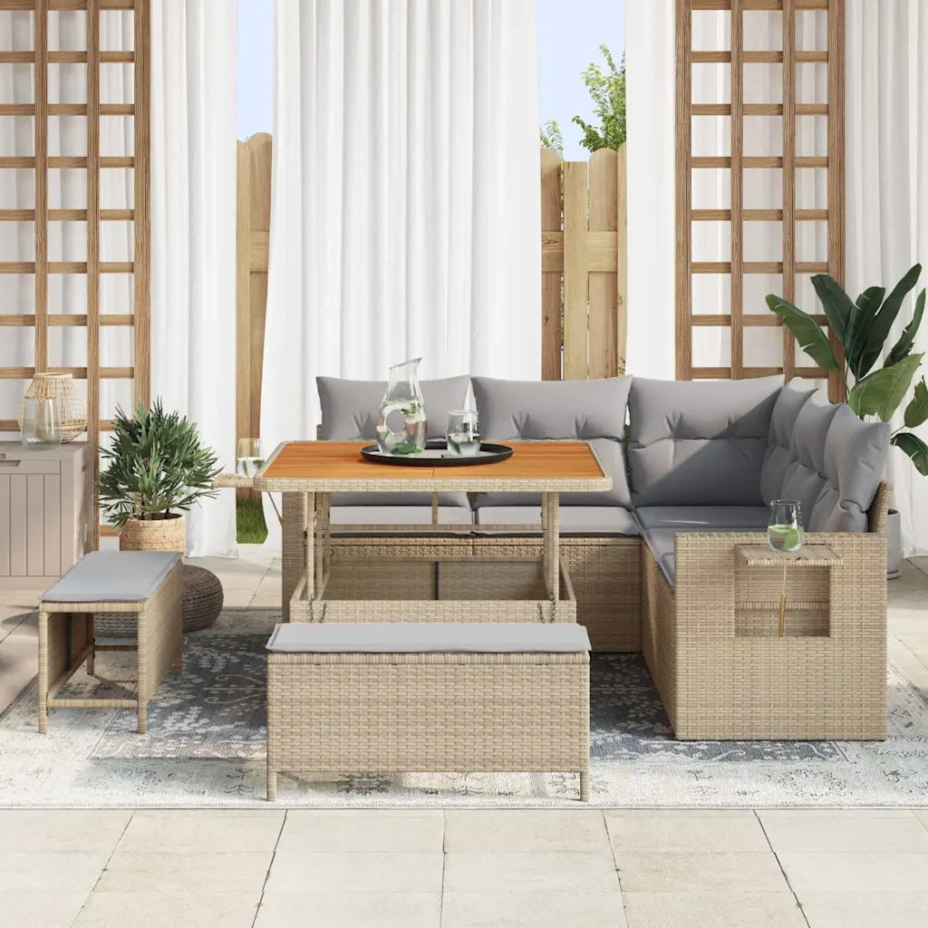 Set Divano da Giardino 9 pcs Beige e Grigio Chiaro polyrattan