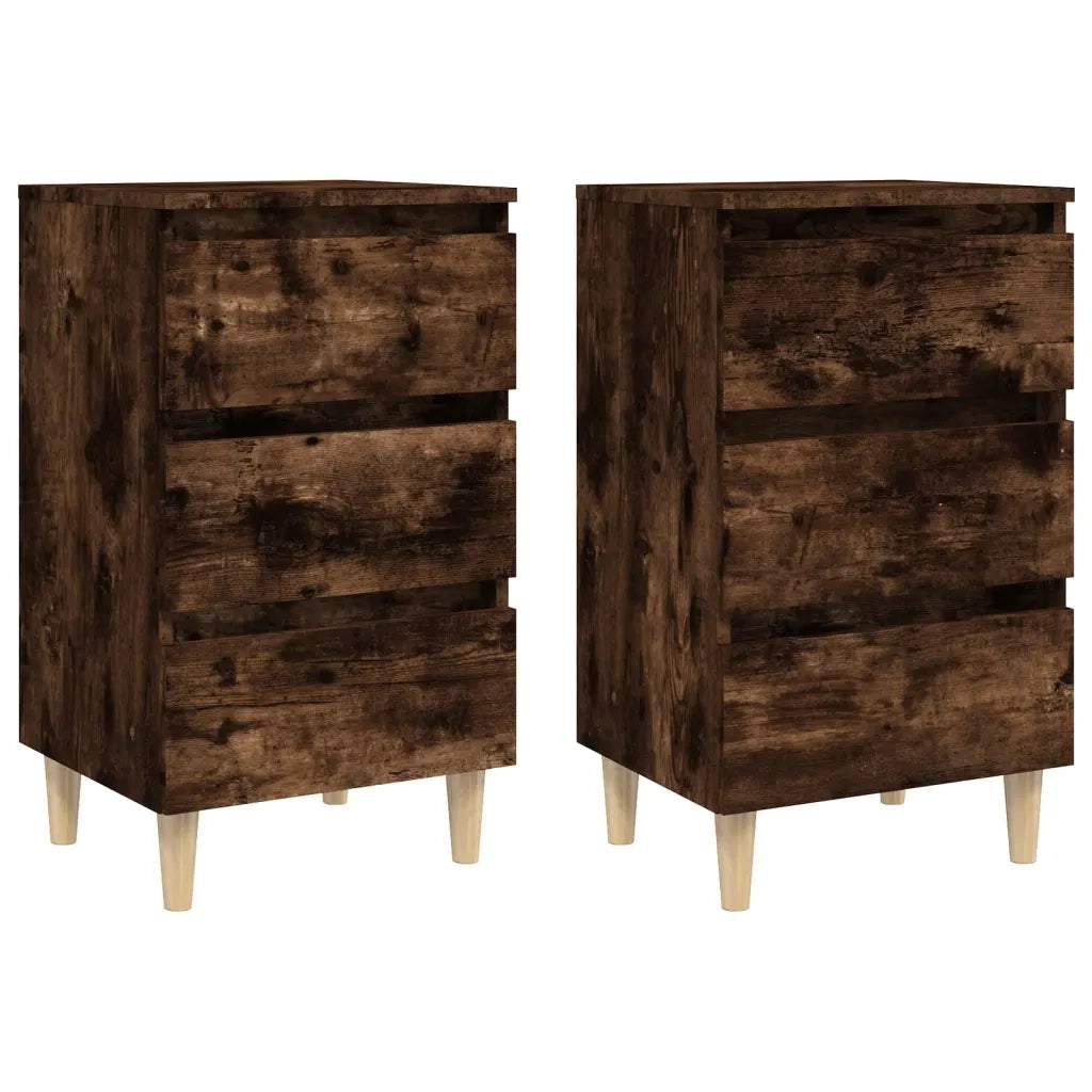 Comodini con Gambe in Legno Massello 2pz Rovere Fumo 40x35x69cm cod mxl 31199