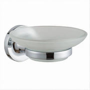 Trade Shop - Portasapone Saponetta Da Parete In Acciaio Piattino Tondo In Vetro Satinato 79803 -