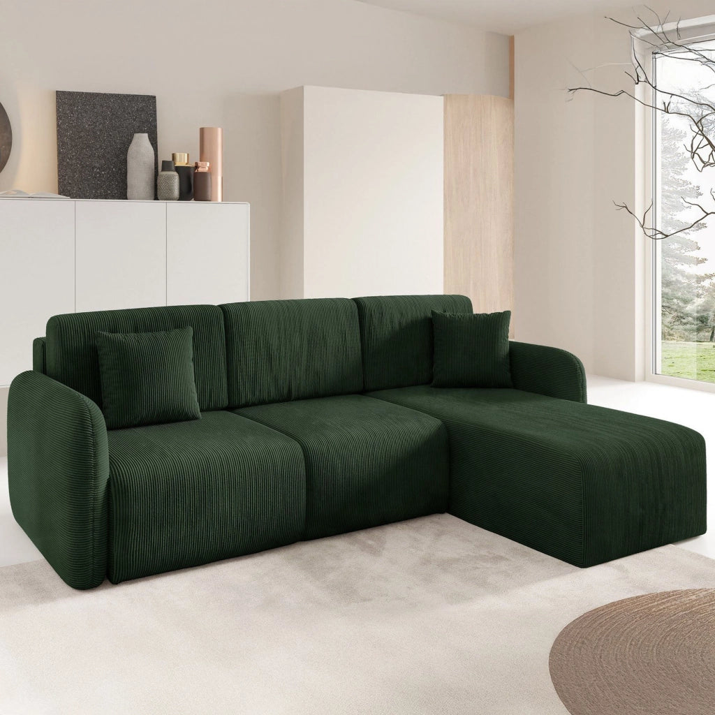 Ranco, Divano Letto con Penisola Contenitore, 245x185 cm Verde bottiglia\