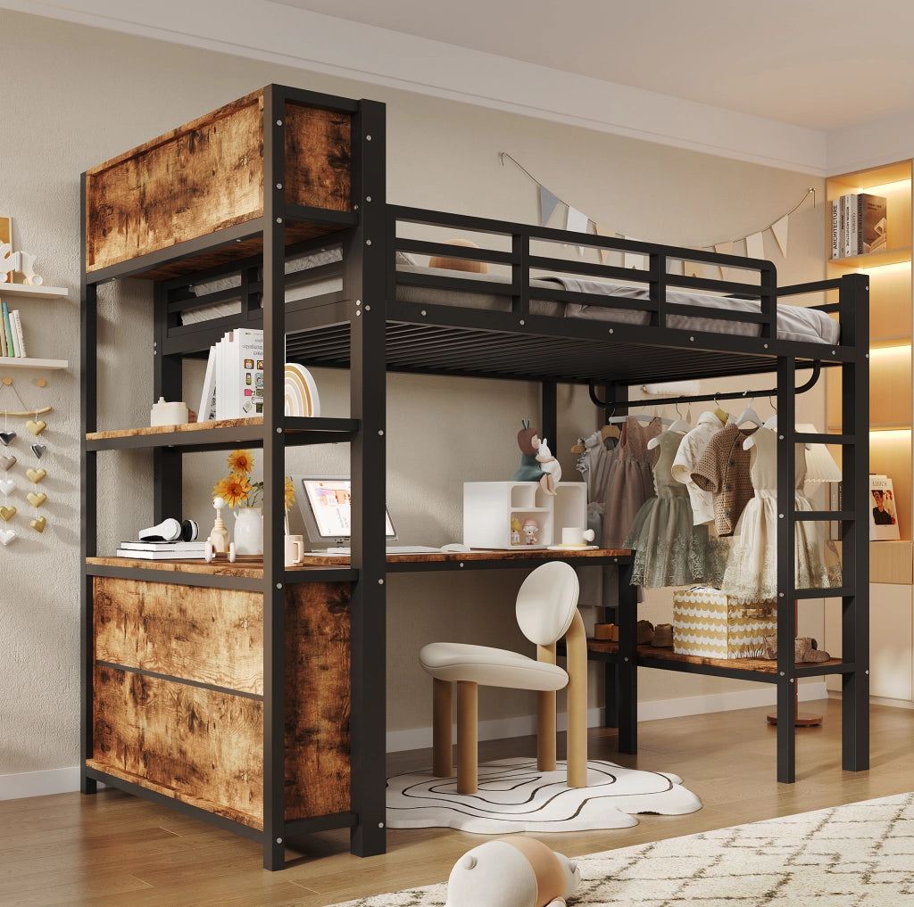 Letto a soppalco 90x200 cm con scrivania e spazio contenitivo