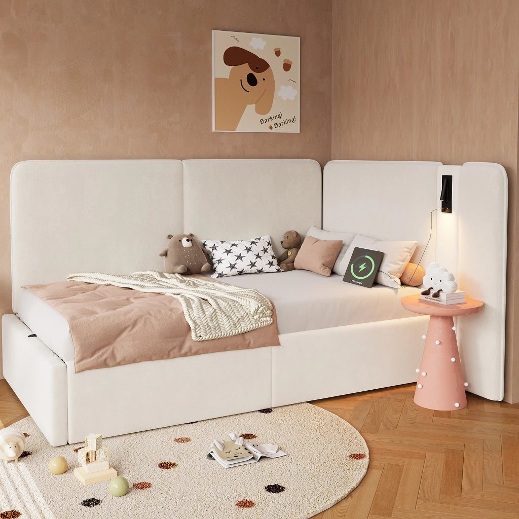 Letto con contenitore idraulico velluto beige 90x200 cm