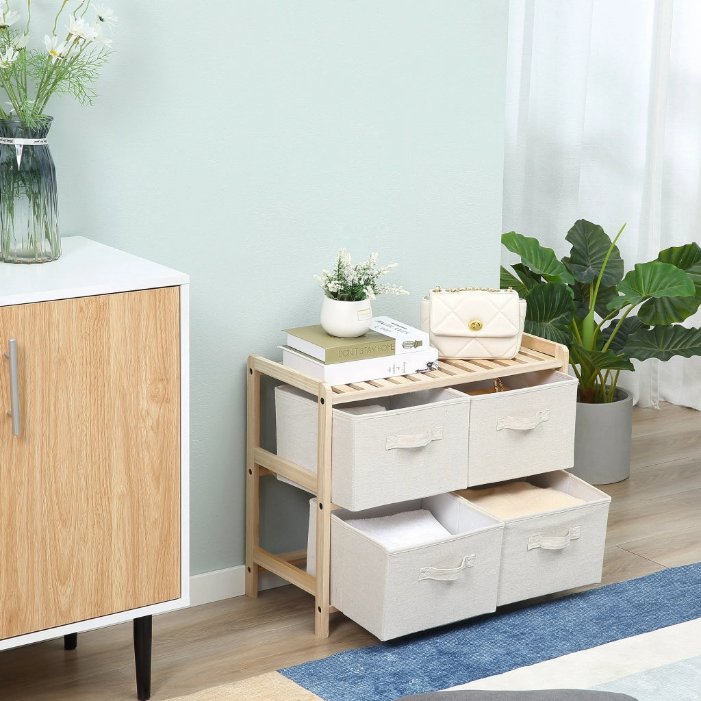 Cassettiera con 4 cassetti in tessuto lino ¨C zephmum ¨C 59x28x50 cm legno naturale beige
