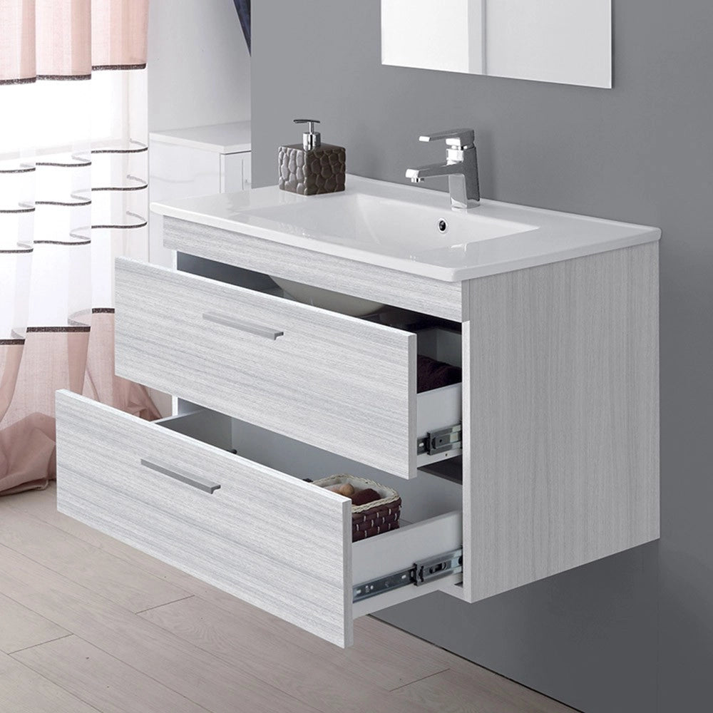 Mobile bagno sospeso 80 cm grigio con 2 cassettoni soft-close Desya